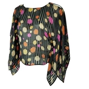 Anne Carson Womens Silk Top Blouse Size Large Batwing Multi Color Sheer Artsy